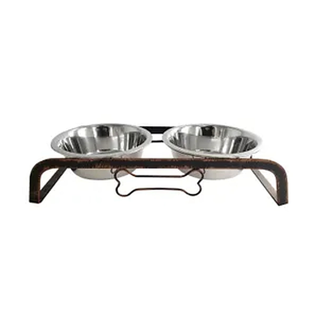 Rustic Raised Dog Feeding Station – Elevated Two-Bowl Stand with Stainless Steel Bowls